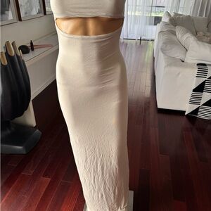 Naked Wardrobe Cream High-Waist Cutout Maxi Dress - size M